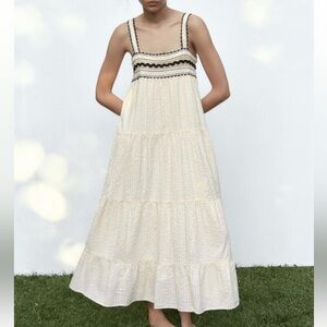 NWOT Zara seersucker maxi dress with ric-rac trim - size S